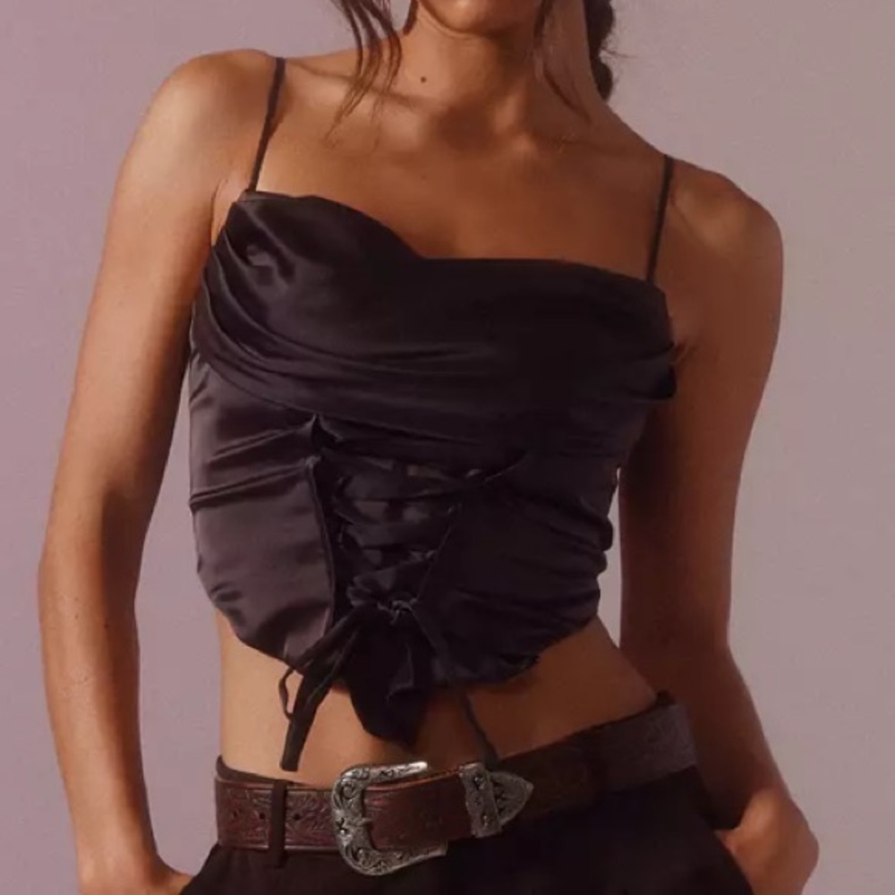 Silence + Noise Chocolate Brown Satin Top